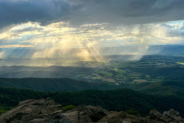 Sunlight shining through the clouds at Shenandoah